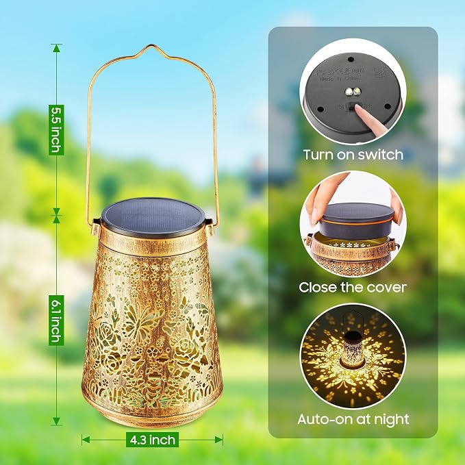 4 Pack Solar Lanterns Outdoor Waterproof, Birthday Gifts for Women Mom | Hollow-Out Metal Butterfly Lantern, 2 Lighting Modes, Outside Hanging Solar Lights for Christmas Decorations, Garden Decor