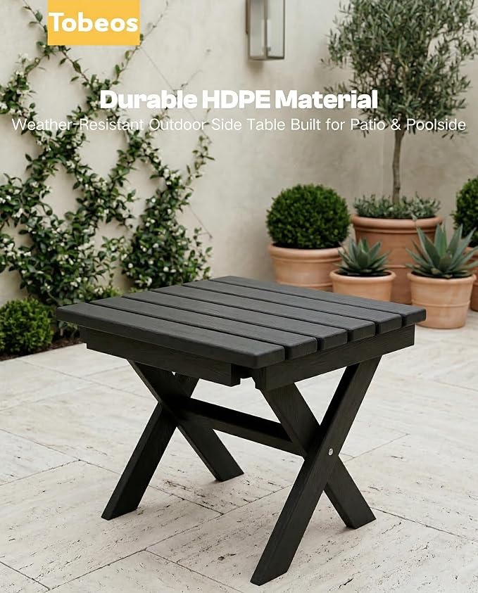 Outdoor Folding Side Table,HDPE Material, Portable Space-Saving Design, Weather-Ready with Authentic Wood-Grain Feel (Black, 1 Table)