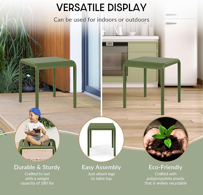 WestinTrends Playa Plastic Modern Outdoor Patio Accent Side Tables (Set of 2), Olive Green