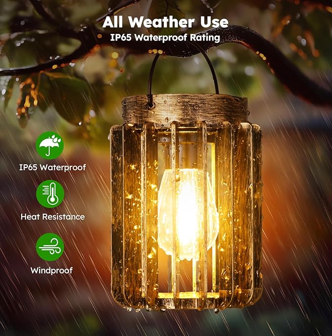 2 Pack Solar Lanterns Outdoor Waterproof, Retro Metal Hanging Lantern | 12-Hr Runtime Outdoor Solar Lantern, Auto On At Dusk, High Bright Hanging Solar Lights for Garden Porch Patio Yard Decor