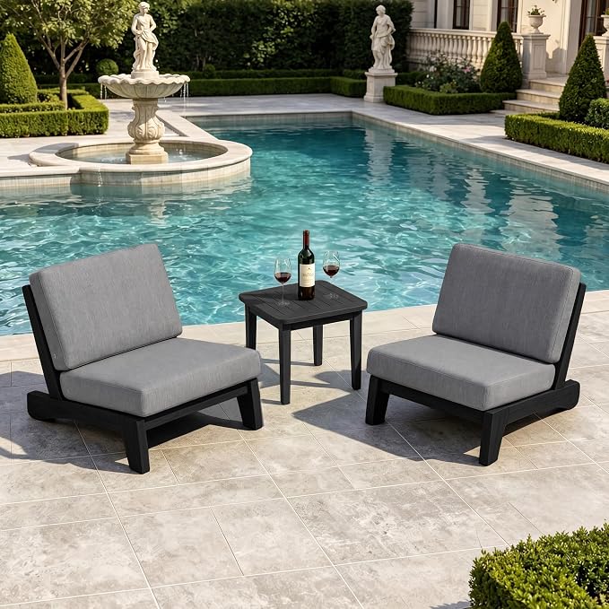 Pia Ricoo Patio Chairs Set of 2, Heavy Duty Wood Patio Furniture Set with Thick Cushions, Bistro Set All-Weather Outdoor Chairs for Balcony, Deck, Poolside, Porch - Gray/Dark