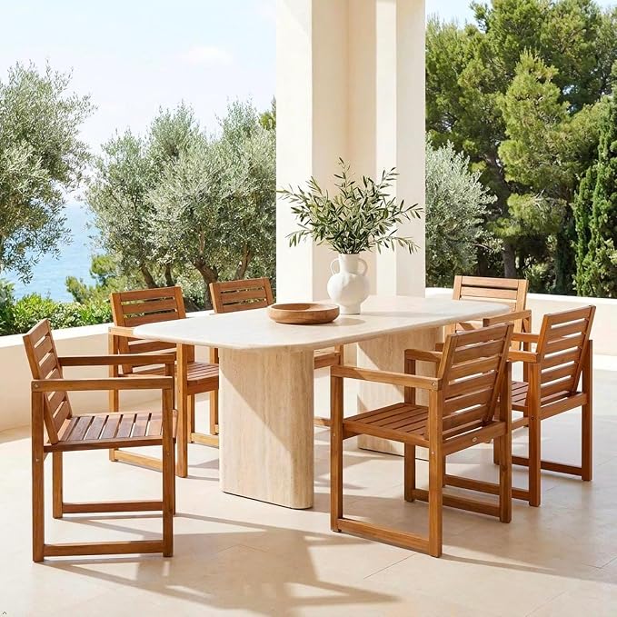 VICTORY RELAX Acacia Wood Patio Chairs Set of 2 – Outdoor Lawn Chairs with Armrests, Modern Wooden Seating for Balcony, Garden & Backyard, Natural Color (22")