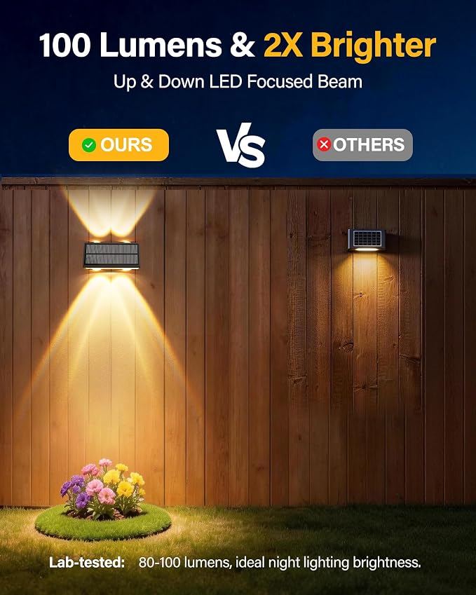Solar Fence Lights Outdoor, 10 Pack Fence Solar Lights Waterproof | IP65 Fence Lights Solar Powered Up & Down LED Focus, 9 Color Modes, 12H Dusk to Dawn Glow for Pool/Patio/Backyard - Black