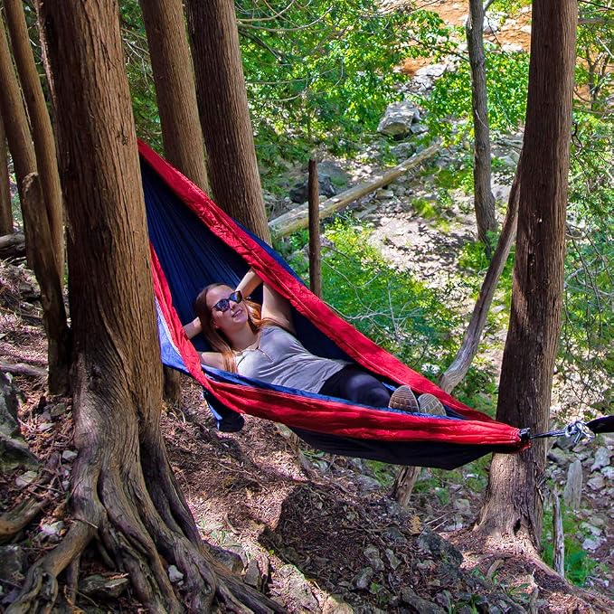 Vivere Parachute Nylon Double Hammock, Navy/Red