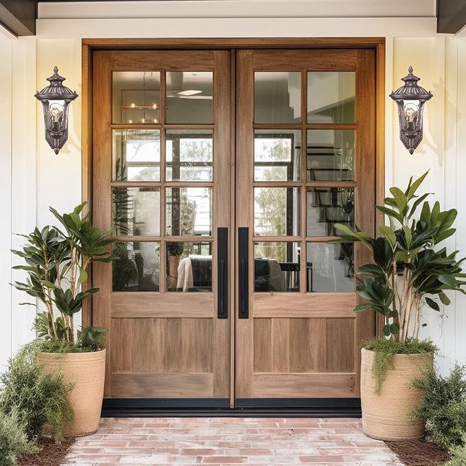 Outdoor Light Fixtures Wall Mount, Waterproof Exterior Wall Lanterns with Waer Ripple Glass, Outside Sconces, Front Porch Lights for House Garage Doorway Patio, 15'' Small Oil-Rubbed Bronze