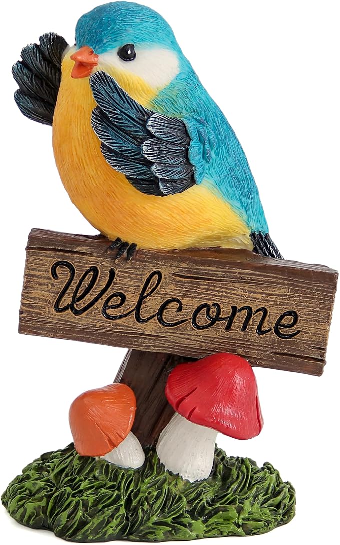 Leekung Bird Garden Statue Welcome Sign Outdoor Garden Decor for Patio Yard | Resin Bird Figurine Welcome Sign, Weather-Resistant Garden Statue for Front Porch,Entryway,Shelf,Table,Gift for Bird Lovers
