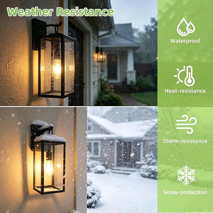 hykolity 18 Inch Outdoor Wall Light, Waterproof Lighting for House Exterior | Large Size Black Outdoor Light Fixture Wall Mount with Glass Shade, Lantern Light for Patio, Yard, Garage, Backyard, 2 Pack