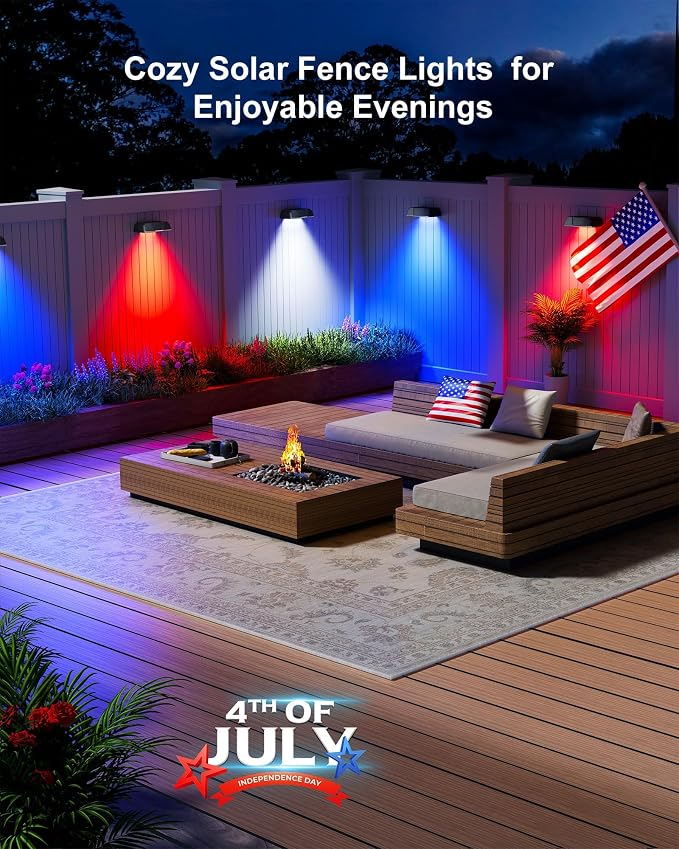 Brightown 5 Pack Solar Fence Lights Outdoor, 10 Colors, Waterproof | Solar Deck Light with Warm White, Cool White, RGB Color, Fade/Jump Modes, Solar Lights Outdoor for Outside Yard Step