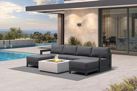 PURPLE LEAF Patio Furniture Set U-Shaped Outdoor Couch with 9.6" Thick Cushion and Soft Pillows 6 Piece Outdoor Sectional Sofas with Ottoman Modern Outdoor Conversation Sets for Yard Porch Deck, Grey