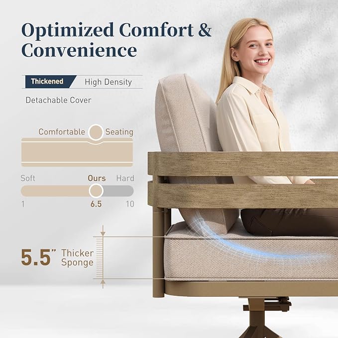 SUNSHINE VALLEY Metal Frame Outdoor Patio Sofa with Cushion, Wood-Like Patio Couch for Deck Balcony Front Porch
