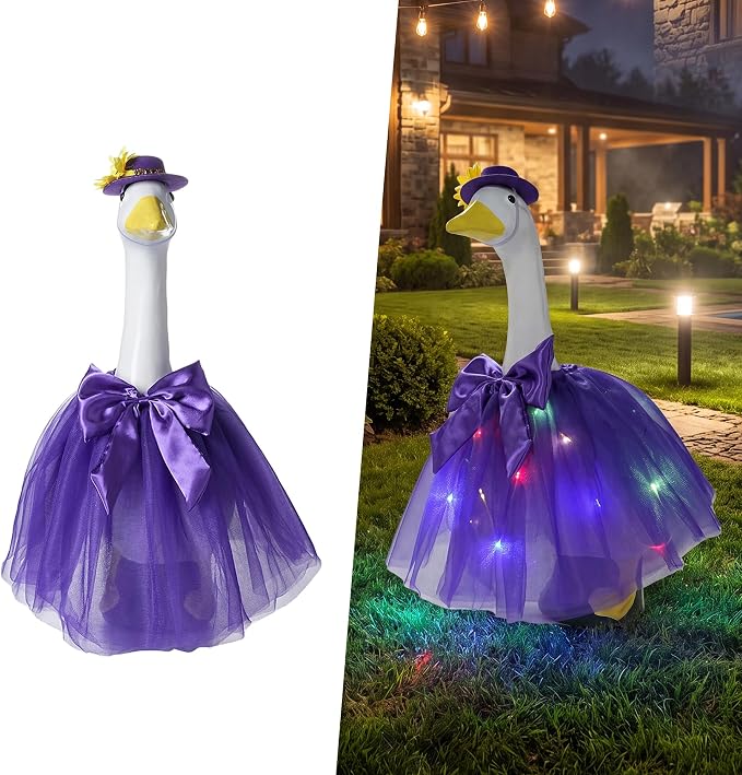 Porch Goose Outfit Set with String Lights for 23" Goose Statue Decor