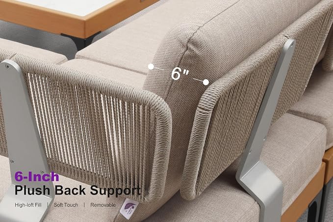 PURPLE LEAF Patio Furniture Set Outdoor Conversation Sets with Removable Cushions 6 Piece Aluminum Modern Wicker Sofa Chairs Plus Coffee Table for Balcony Yard Garden, Oatmeal Greige