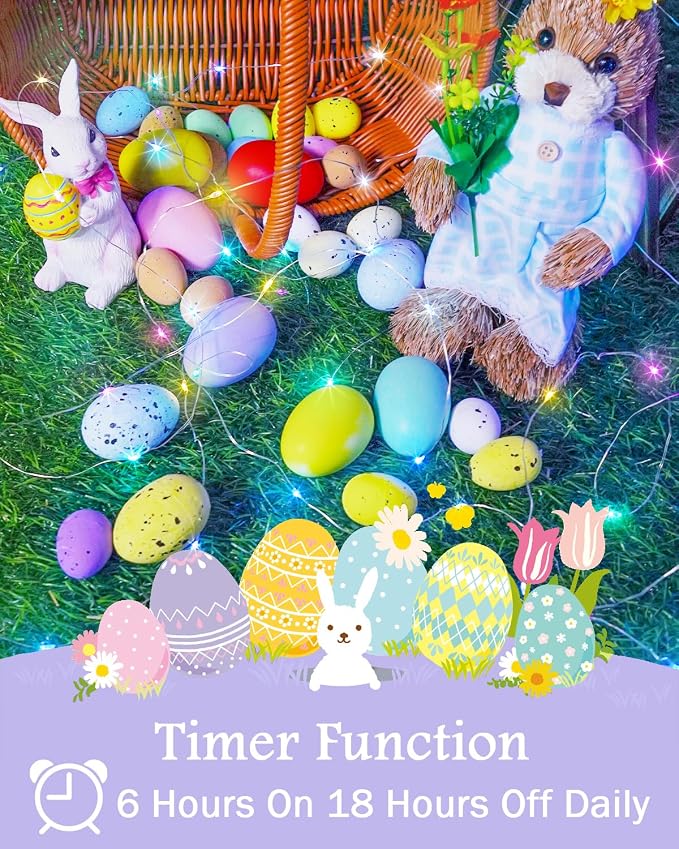 4 Pack 60 LED Fairy Lights Battery Operated with Timer, 20 FT Easter Lights | Cuttable Copper Wire, Waterproof Pastel Battery String Lights for Indoor Outdoor, Bedroom, DIY, Spring Easter Decorations
