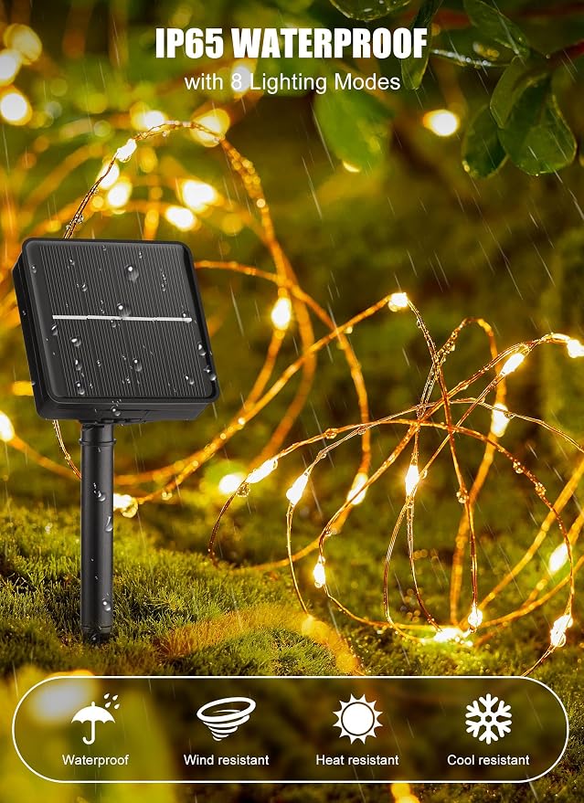 Solar String Lights Outdoor, 2 Packs Total 132 Ft 400 LED Lights Warm White | IP65 Waterproof Solar Fairy Lights with 8 Modes, Twinkle Solar Powered Outdoor Lights for Patio Yard Trees Wedding Christmas