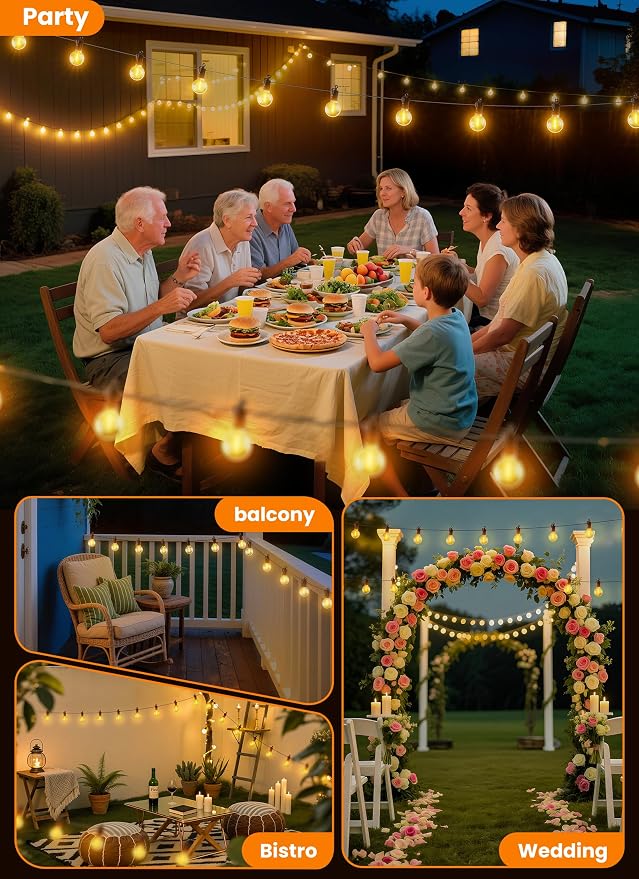 109FT 100 LED Outdoor String Lights, G40 Shatterproof String Lights, IP65 Waterproof Connectable Outside Patio Light for Backyard Porch Balcony Garden Decor Christmas Camping Gazebo