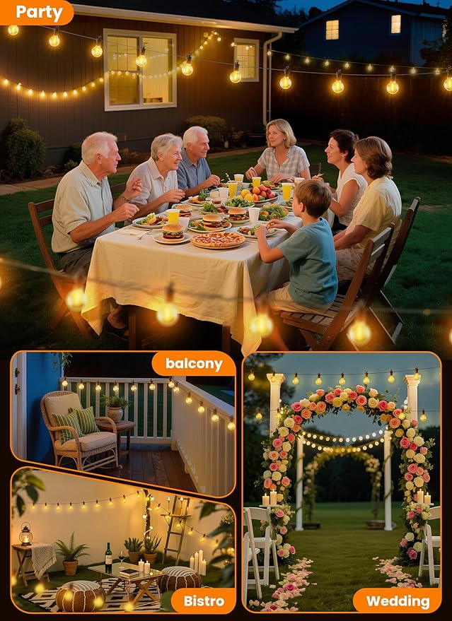 25FT 13 LED Outdoor String Lights, G40 Shatterproof String Lights, IP65 Waterproof Connectable Outside Patio Light for Backyard Porch Balcony Garden Decor Christmas Camping Gazebo