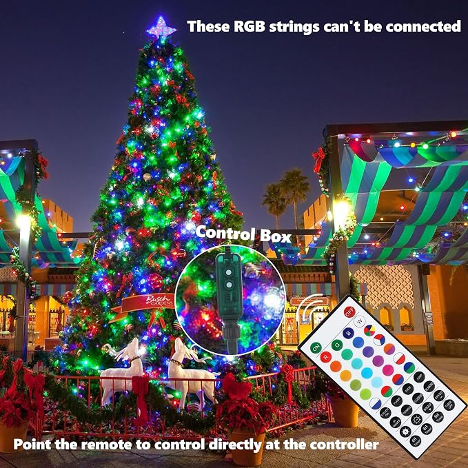 Joomer Christmas String Lights - 164FT 500LED Plug-in RGB String Lights | with Remote, Waterproof Outdoor Indoor with Timer Memory Function for Tree, Yard, Christmas Decor (Non-Connectable)
