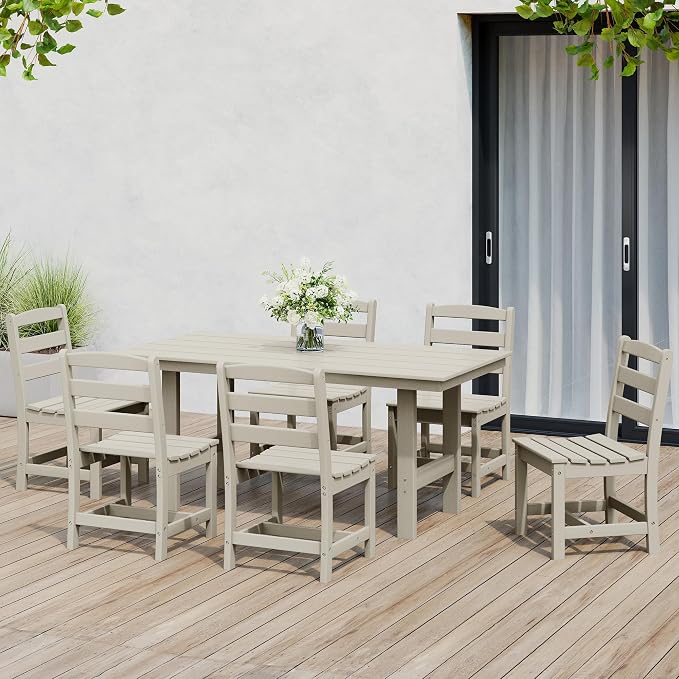 Costaelm Outdoor Patio Table, Outdoor Dining Table for 6, Weather Resistant Rectangle Patio Table with Umbrella Hole for Outside, Garden, Poolside, Porch, Sand