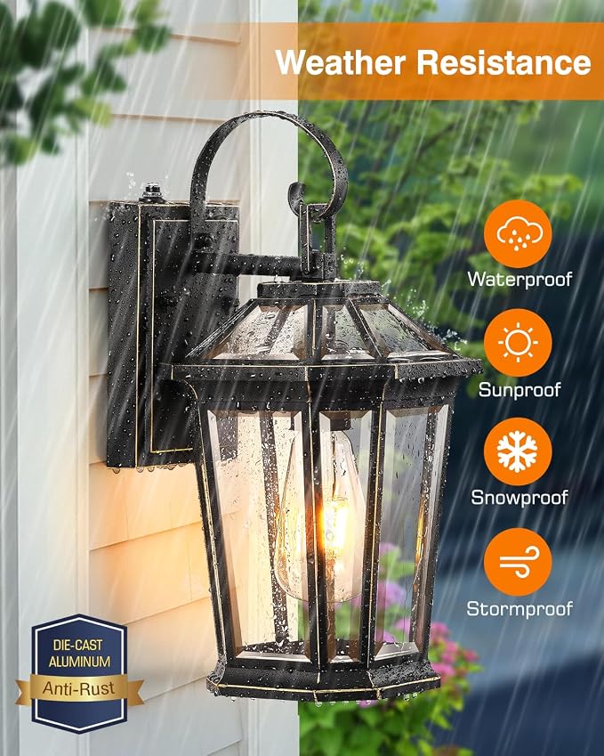 VIANIS Dusk to Dawn Outdoor Wall Lighting, Black Waterproof Exterior Lighting Fixtures for House, 100% Anti-Rust Aluminum Modern Outside Coach Light Fixture Wall Mount for Porch, Garage, Front Door