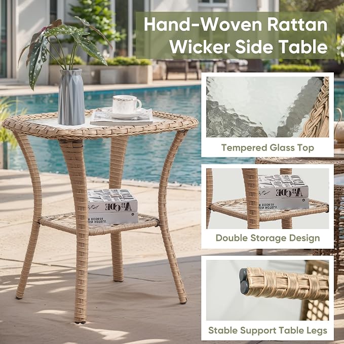 5 Pieces Patio Furniture-PE Wicker Outdoor Swivel Rocker Patio Chairs with Side Table Ottomans Outdoor Conversation Set for Porch Deck Balcony Garden-Yellow/Beige