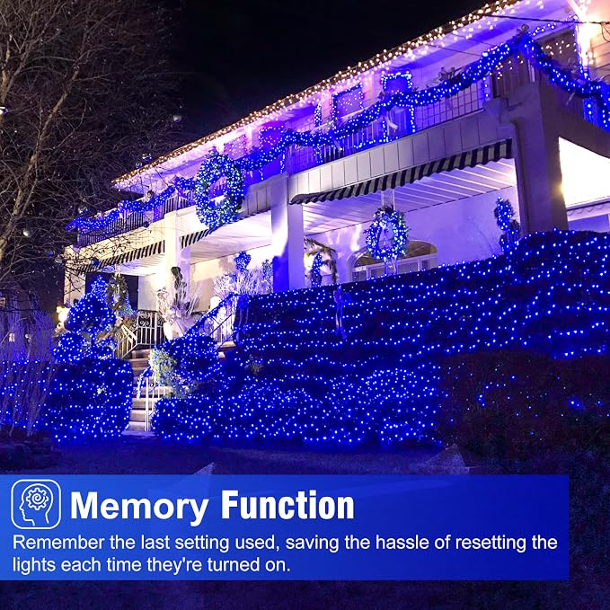 2 Pack Christmas Lights Outdoor, Total 200FT 600 LED Christmas Tree Lights | Blue, 8 Modes Waterproof Connectable String Lights for Outside Indoor House Yard Patio Garden Wedding Holiday Decorations