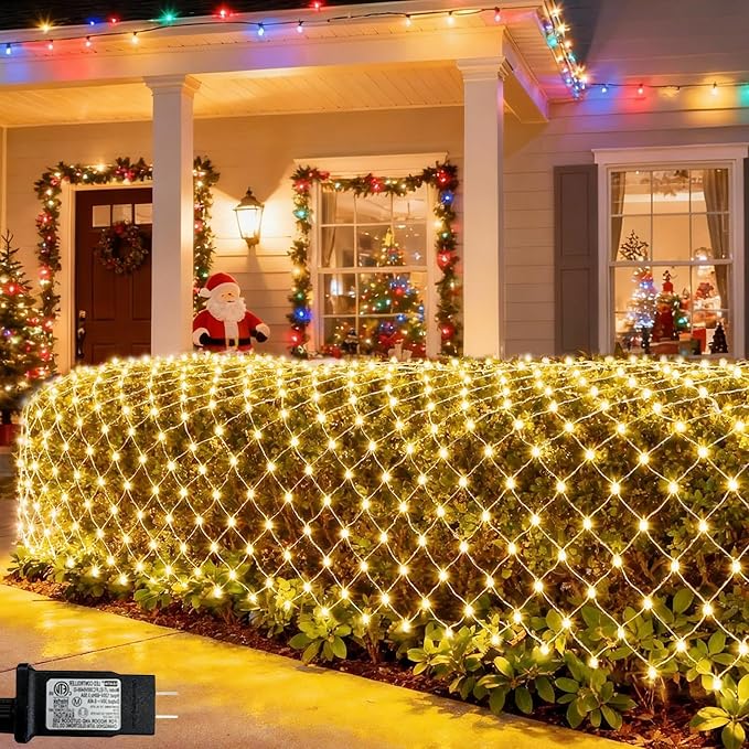 Pooqla Warm White Net Lights, 21x 5ft Christmas Lights Outdoor Clear Wire | 360 LED Large Net Mesh Lights Plug in, 8 Modes Waterproof Connectable Bushes Lights for Christmas Hedge Yard Decor