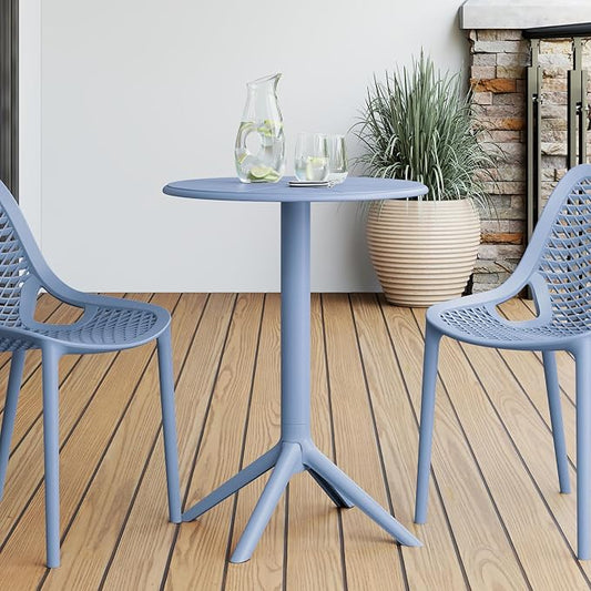 Costaelm Patio Table for 4-Person, Outdoor Patio PP Round Dining Table, All-Weather Bistro Dining Table for Backyard Deck Porch Poolside, French Blue