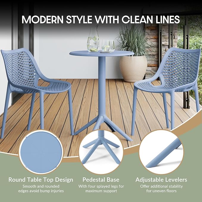 WestinTrends Playa 23.5" Outdoor Polypropylene Resin Round Patio Bistro Dining Table for 2, French Blue