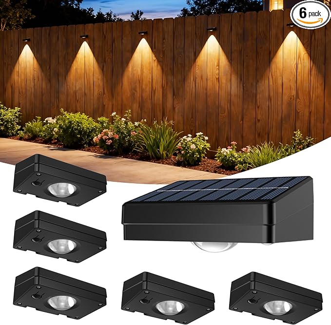 Solar Lights Outdoor,3-Color Solar Lights Outdoor Waterproof | Solar Fence Lights, Auto On/Off, Ip44 Abs Material,30h Runtime No Wiring Needed,Suitable for Gardens,Paths,Fences,Steps.(6P)