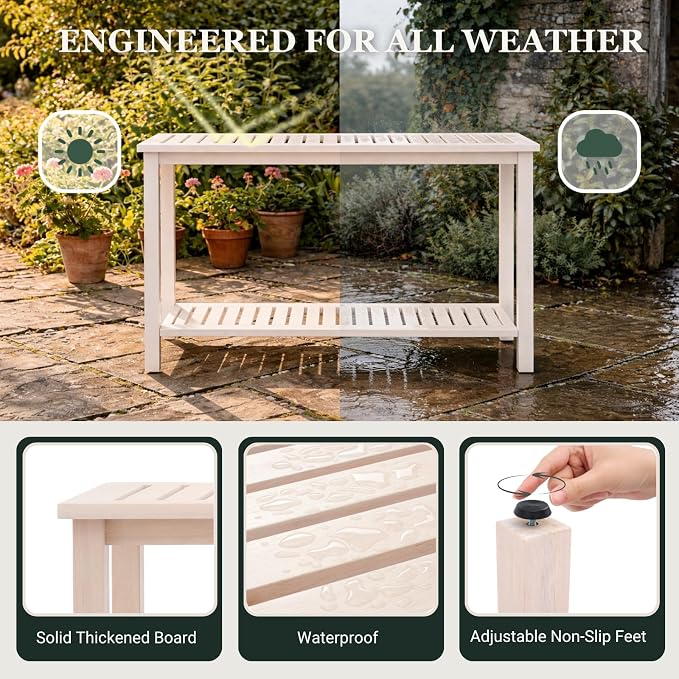 Premium 2-Tier Wooden Console Table with Storage Shelf Solid Eucalyptus Wood 48.03"x 16.14"x 31.1" Entryway Sofa Table for Hallway, Living Room (Whitewash)