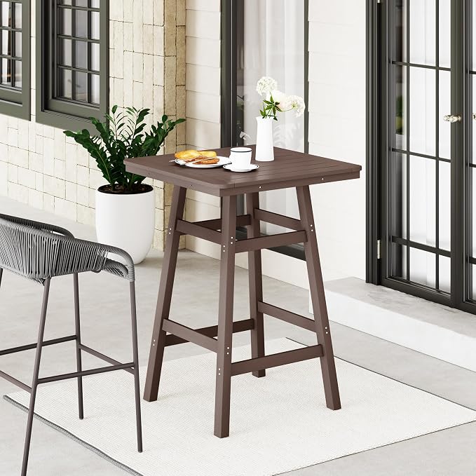 WestinTrends Malibu Square Outdoor Patio Bistro Bar Table with Umbrella Hole 42" Tall, Dark Brown