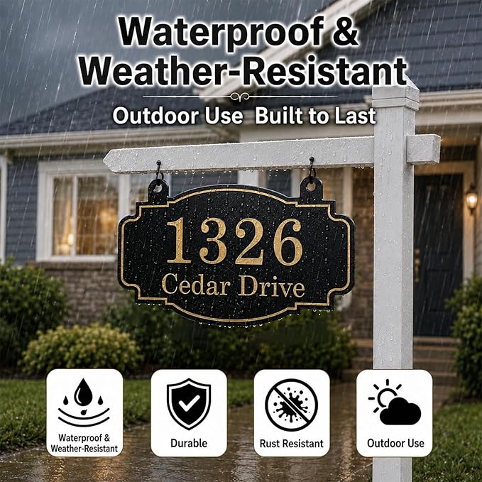 Personalized Hanging Address Sign, Custom Address Signs for Houses Home Yard Mailbox, Single Double Sided Custom Street Name Outdoor Address Decor Sign (Style2)