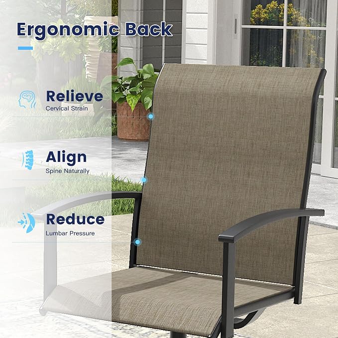 VICLLAX 5 Pieces Patio Dining Set, Patio Furniture Set of Metal Outdoor Table with Umbrella Hole and 4 Swivel Patio Chairs for Backyard Lawn, Mixed Brown & Walnut