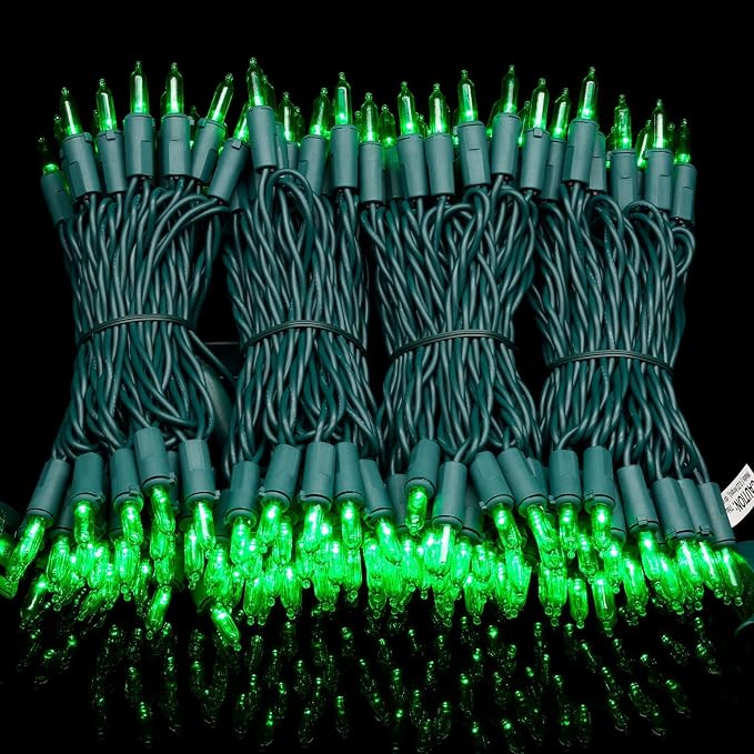 YULETIME 200 Green LED Christmas Lights, 66 ft Green Wire UL String Light | Stay Lit, End-to-End Connectable, UL Certified, Commercial Grade, 1-Strand 200 Lights, 4" Spacing