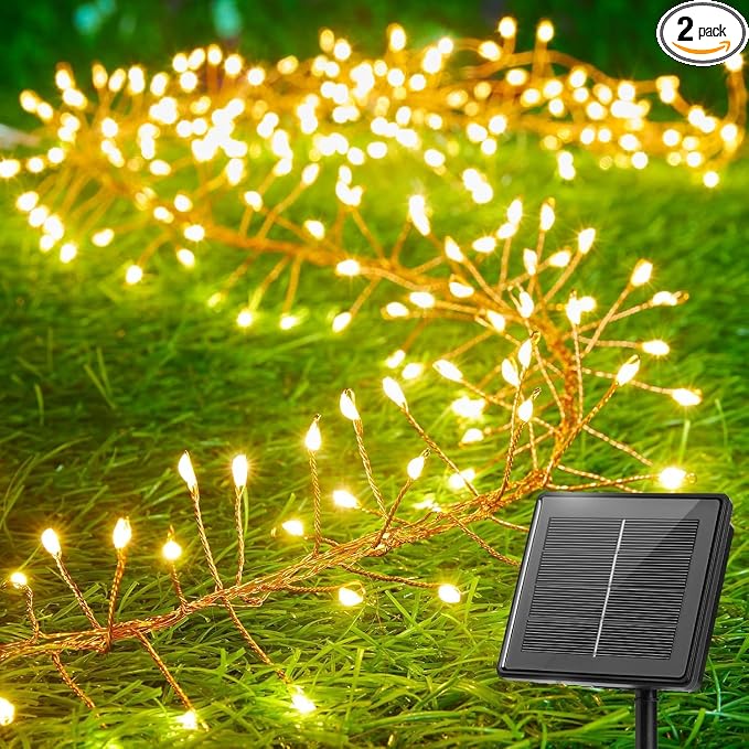 Brightown Solar String Lights for Outside, 2 Packs Total 39.2Ft 480 LED Solar Fairy Lights for Outdoor Waterproof, Firecracker Twinkle Lights with 8 Modes for Patio Party Garden Yard Home, Warm White