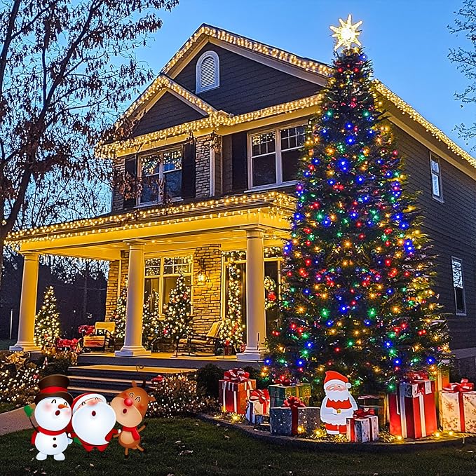 JMEXSUSS 168FT 600 LED Color Changing Christmas Lights Outdoor Plug in | Warm White & Multicolor Christmas Lights with Remote, Christmas Tree Lights Indoor Clear Wire for Outside Xmas Decor