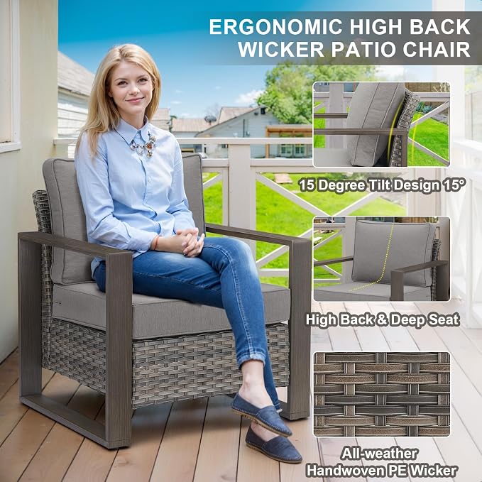 Belord Social 5 Pieces Patio Furniture Set - Patio Chairs Set of 4 with 50000BTU Propane Fire Pit Table, Durable Wicker Outdoor Conversation Set for Casual Gathering