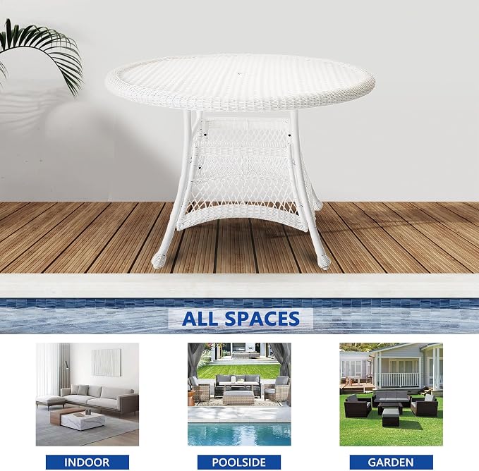 Jeco Wicker Round Dining Table, 44", White