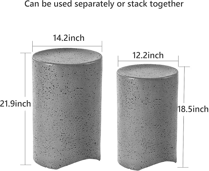 COSIEST Concrete Outdoor Side Table, Set of 2 Round End Tables, Decorative Garden Stools for Indoor Outdoor, Patio Accent Side Table w Spotted, Nesting, Dark Grey