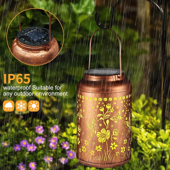 Butterfly Solar Lanterns Outdoor Waterproof Garden Decor Gifts for Women | Metal Hanging Solar Lights Birthday Gifts for Grandma Mom Solar Decoration Outside for Yard, Patio, Backyard, Porch