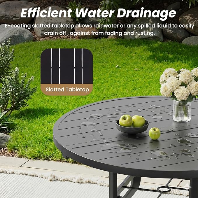 Soohow Round Outdoor Patio Dining Table, 47" Round Patio Table with 1.57" Umbrella Hole, Metal Outdoor Dining Tables for Patio, Graden, Backyard and Poolside