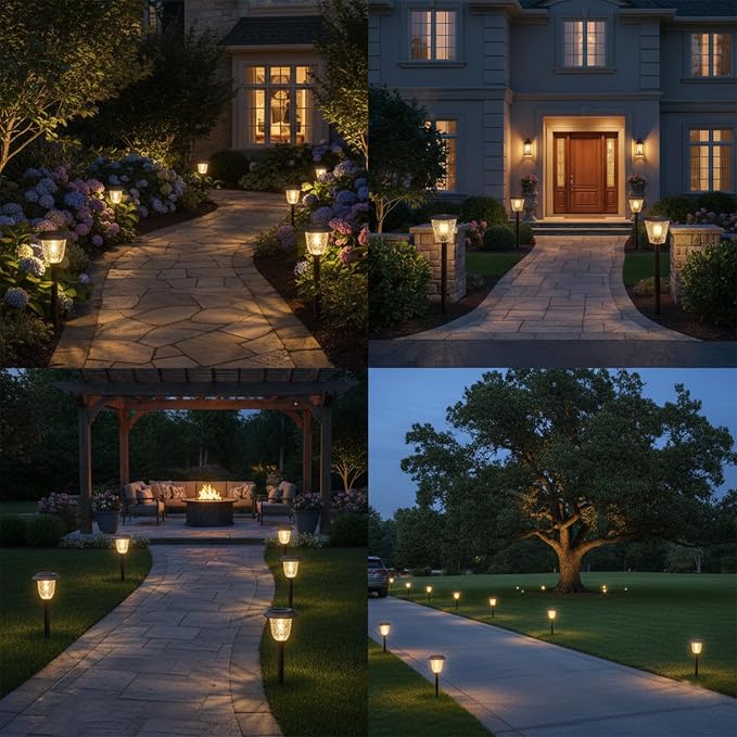 XMCOSY+ Solar Pathway Lights Outdoor, Solar Garden Lights with 2-Mode 6 PCS | IP65 Waterproof Glass & Stainless Steel, 2 Lighting Modes (10/25 LM) Warm White for Yard, Walkway, Driveway, Patio & Path