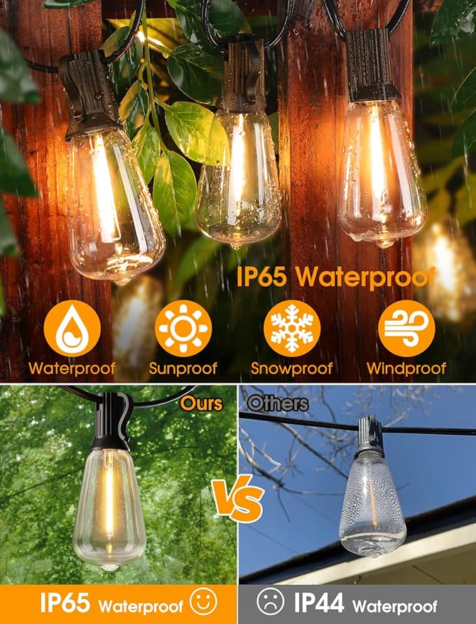 100FT(4x25FT) Outdoor String Lights, Patio Lights with 40+4 LED Dimmable Waterproof Linkable ST38 Edison Bulbs for Gazebo Camping Party, Black