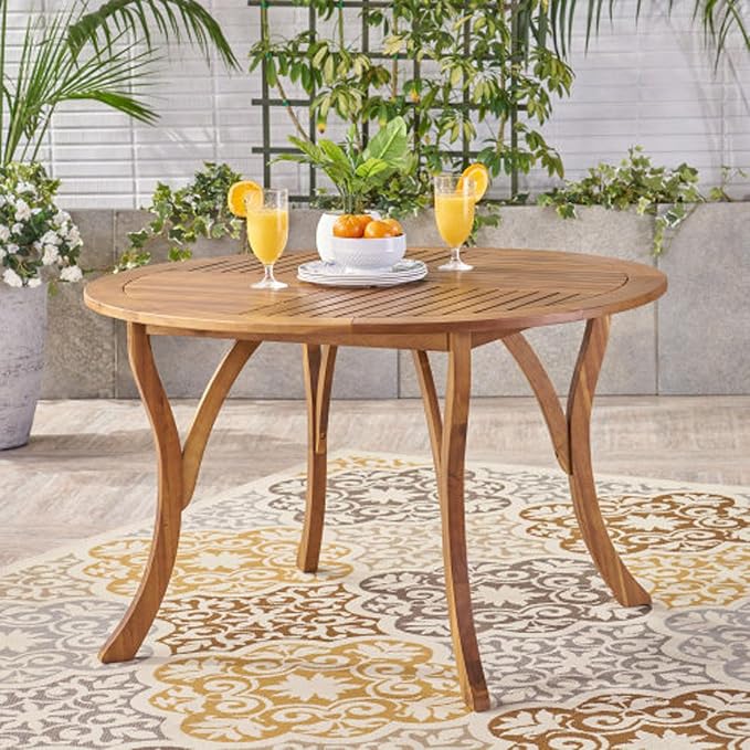 HRVEOCEI Round Outdoor Table & Teak Outdoor Furniture, 47 Inch Round Wood Dining Table, Weather Resistant Patio Furniture, Teak Finish Acacia