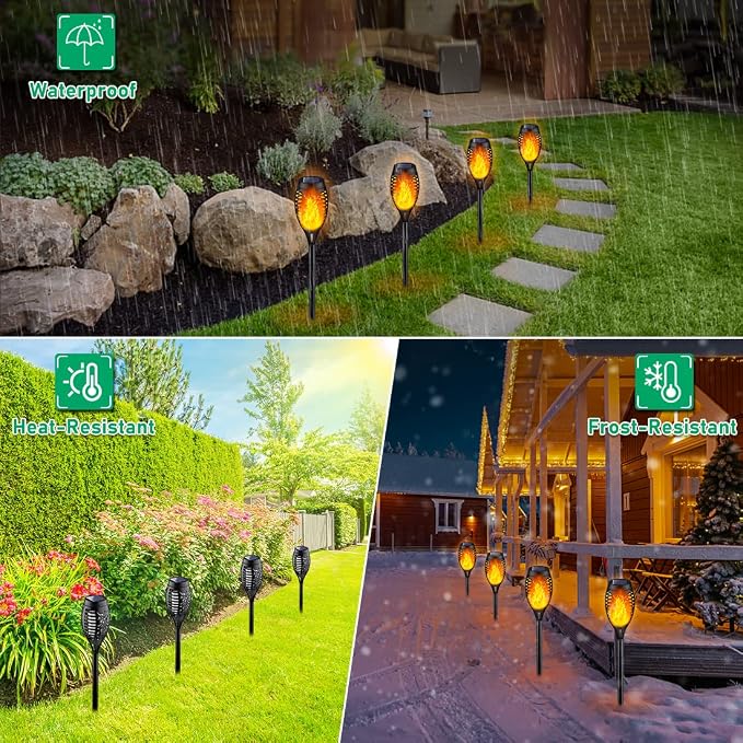 IkeeRuic Solar Torch Light with Flickering Flame for Halloween Decorations | Solar Lights Outdoor for Halloween Decor, Waterproof Solar Garden Lights, Flame Torches for Outside Garden Patio Pathway Yard