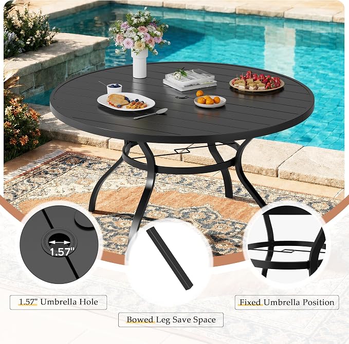 Incbruce 7 PCS Patio Dining Set, Outdoor Dining Set of 6 Textilene Chairs and 53" Round Table with Umbrella Hole for Backyard, Garden, and Poolside (Blue)