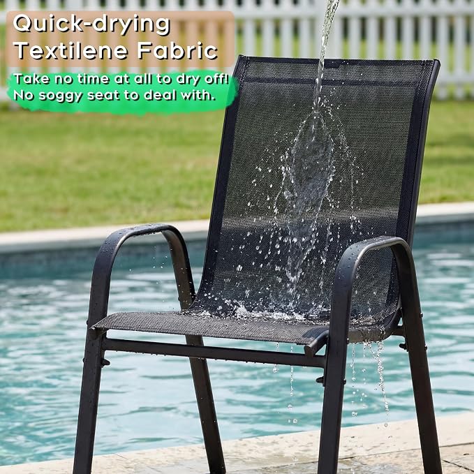 Outdoor Dining Set for 6, Patio Metal Table and Chairs Set with 1.97'' Umbrella Hole, 7pcs Patio Furniture Set 63”x37.8” Dining Table Set with Stackable Chairs for Backyard Pool Deck