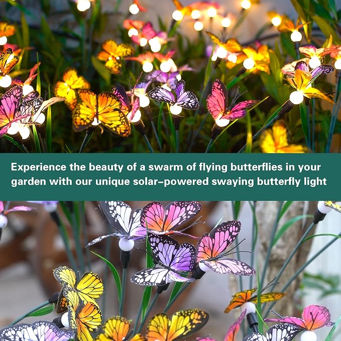 TONULAX Solar Garden Lights - 4 Pack Swaying Butterfly Light, Swaying in The Wind, Solar Outdoor Lights, Yard Patio Pathway Decoration, High Flexibility Iron Wire & Realistic Butterflies