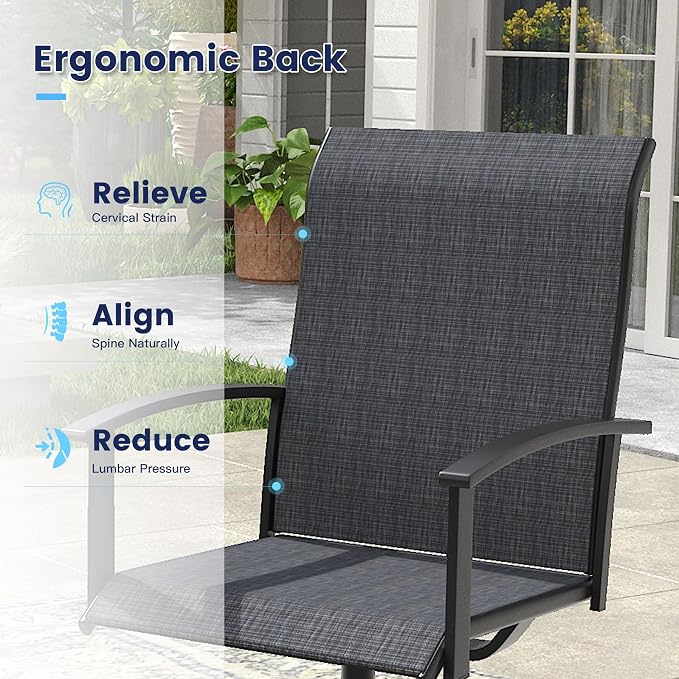 VICLLAX Outdoor Table and Chairs Set for 2, Small Patio Dining Set with 27.5" Metal Square Patio Table & 2 Swivel Outdoor Dining Chairs for Backyard Lawn Porch Garden, Charcoal & Walnut