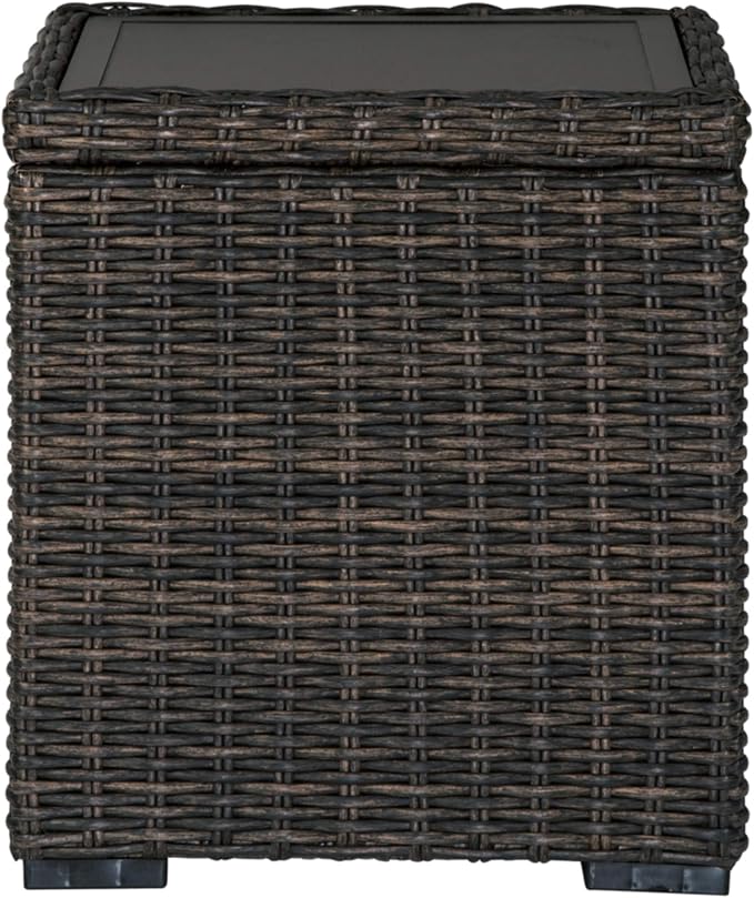 BOWERY HILL Square Patio End Table, 22.25 in H x 19.75 in W x 20 in D, All-Weather Resin Wicker with Rust-Proof Aluminum Frame, Brown Finish, Outdoor Table for Patio or Garden Use